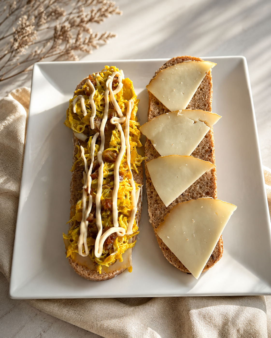 Bocadillos artesanos con queso en lonchas preparados al momento en El Maná